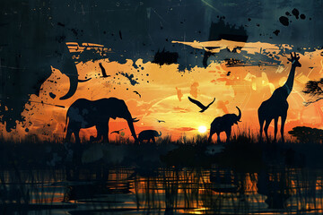 A captivating portrayal of animal silhouettes fragmented into abstract forms, evoking curiosity and artistic intrigue