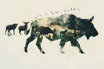 A captivating portrayal of animal silhouettes fragmented into abstract forms, evoking curiosity and artistic intrigue