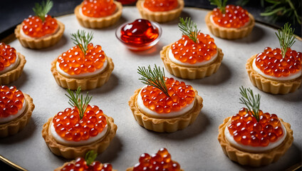 Appetizing tartlets with red caviar tasty