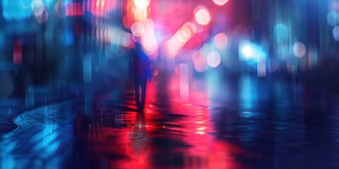 abstract background blur silhouette shadow of a man walking with bokeh light street at night time with speed motion perspective, blurred thrilled, Generative Ai