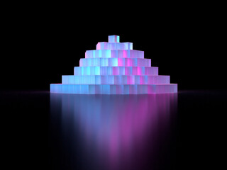 幻想的に光るキューブで積み上げられたピラミッドの3Dイラスト