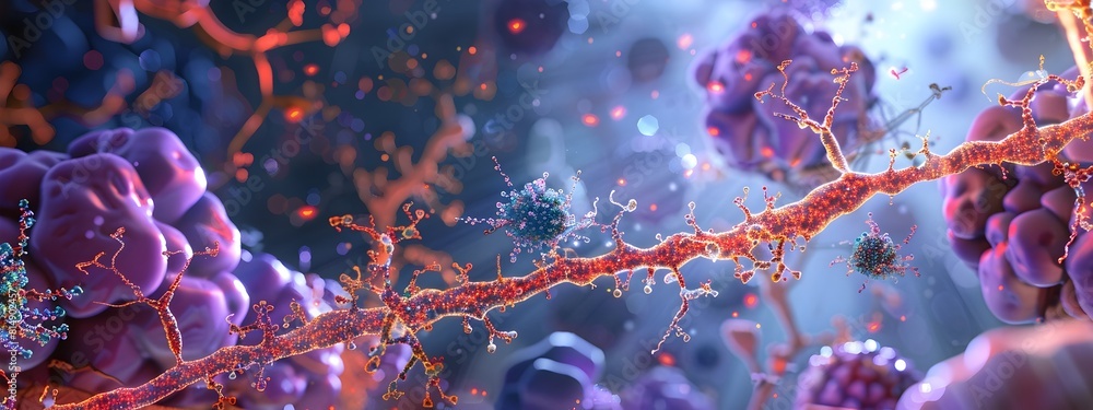Poster 3d rendering of insulin signaling pathways in neuronal cells highlighting growth and survival