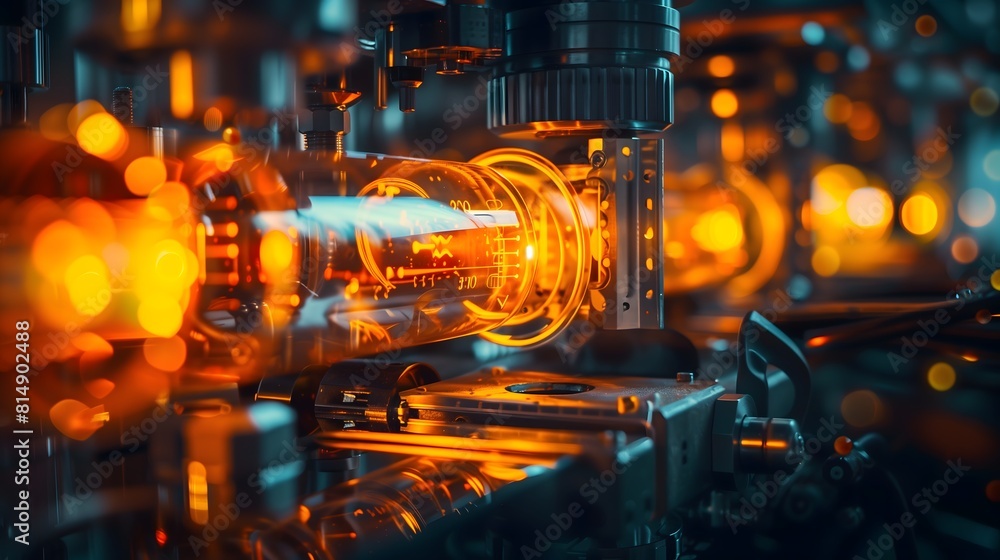 Poster quantum computing harnessing quantum power in an amber glow.