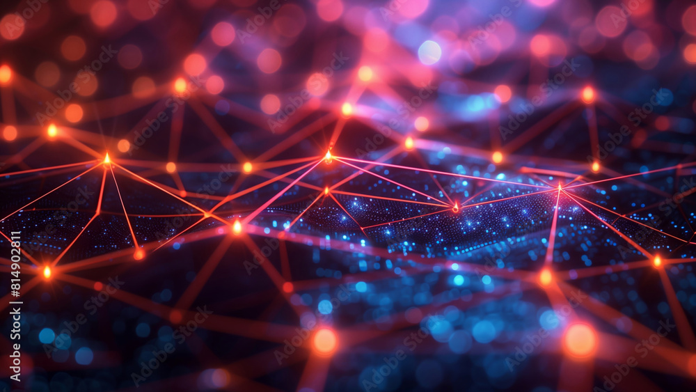 Aufkleber vibrant network nodes and connections on a dynamic blue and red background - ideal for technology an