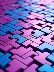Mesmerizing Tapestry of Vibrant Pink, Blue, and Purple Puzzle Pieces