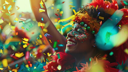 close up of a carnival mask, close up of a carnival scene in the brazil, face with carnival mask, colored faces