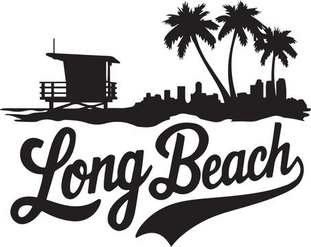 Long Beach California Beach Skyline Silhouette