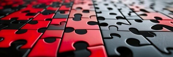 Intricate Mosaic of Vibrant Red and Black Puzzle Pieces Creating a Dynamic Background