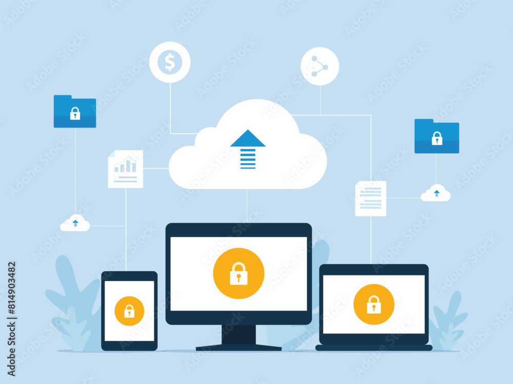 Leinwandbilder Business technology cloud server backup  service concept with cloud connect concept
flat vector design cloud computing connect and security concept
