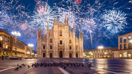 Milan Cathedral with amazing  fireworks - (Duomo di Milano (Milan Cathedral) and Piazza del Duomo...