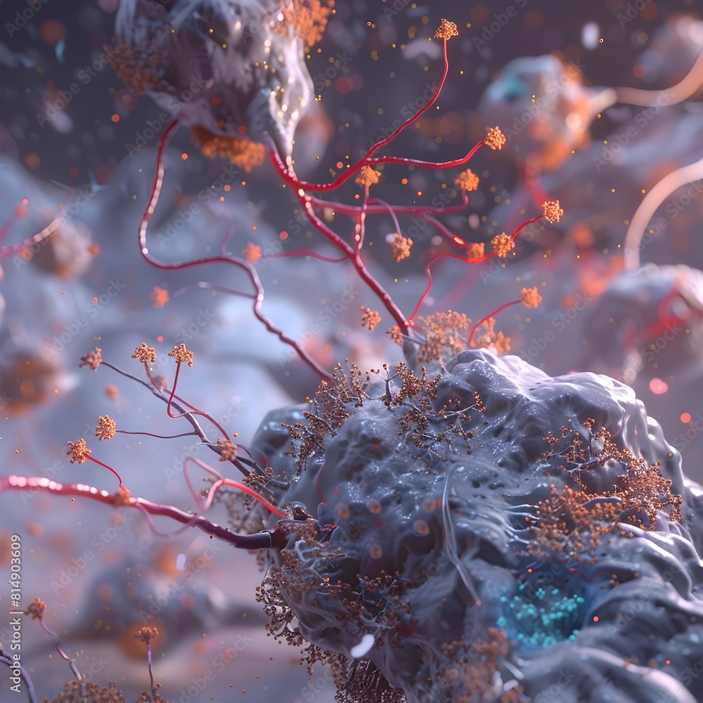 Poster microscopic view of intricate molecular structures showcasing the complexity of biological systems