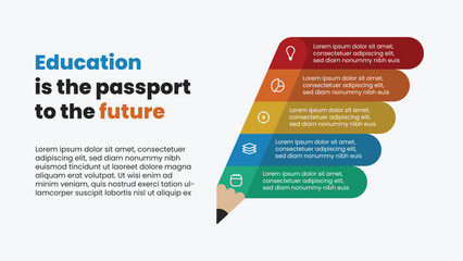 Education infographic template with pencil illustration and icons