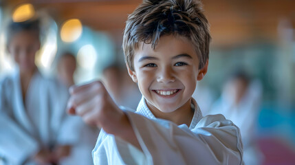 A boy with autism joyfully partaking in martial arts class, showcasing focus, inclusion, and physical activity benefits   Autism Martial Arts Focus Inclusive Training Barrier Free 
