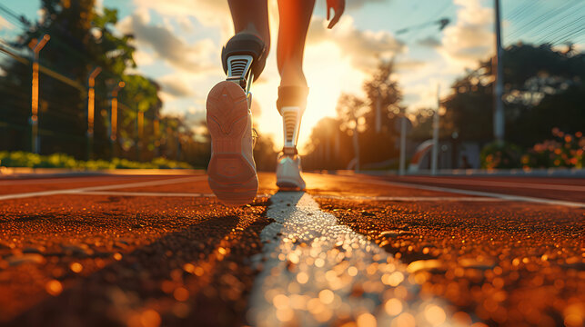 A Girl with Determination: Marathon Runner with Hearing Aid Embraces Inclusion and Exhilaration of Long Distance Running | High Quality Detail in Barrier Free Photo Stock Concept