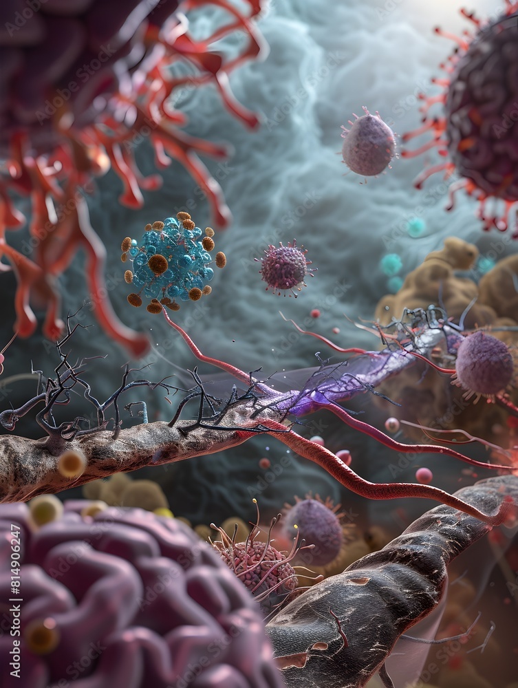 Poster microscopic visualization of microbiological entities and their cellular interactions
