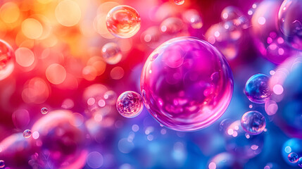 Colorful background of many small bubbles in various colors.Bubbles are floating in the air and appear to be floating in a dreamlike, surreal atmosphere