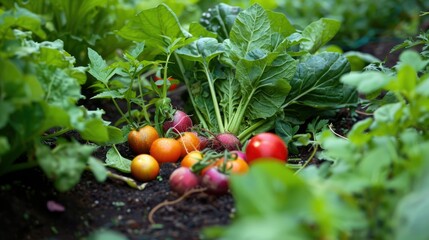 Close-up of organic vegetables in a rustic garden