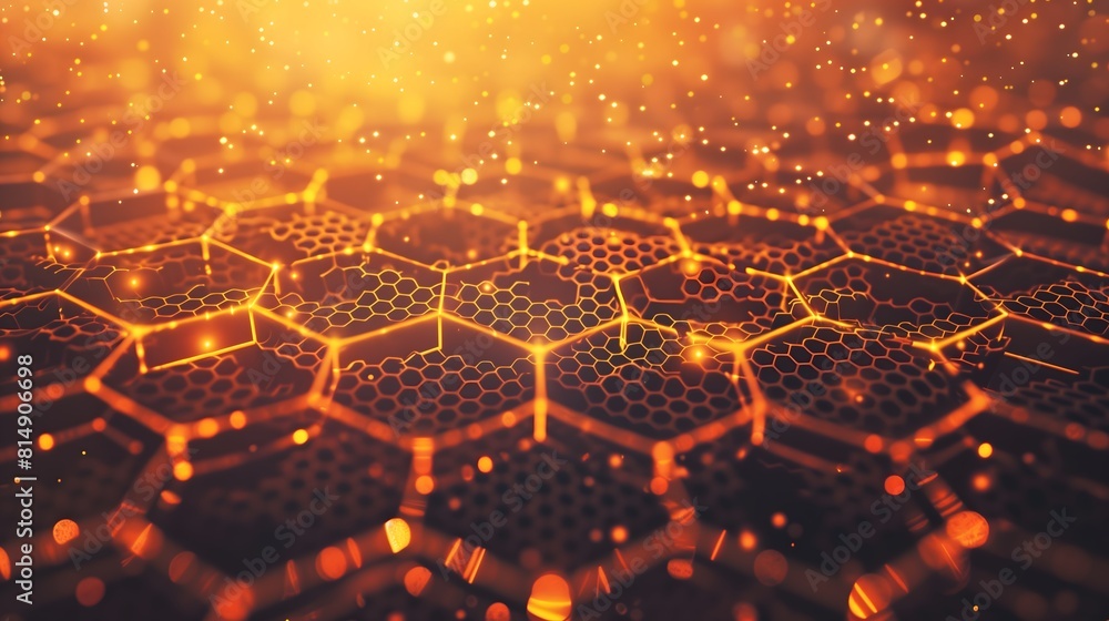 Poster the image is a close-up of a hexagonal pattern with a lot of orange and yellow colors. the pattern i