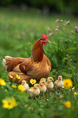 Big hen with chicks