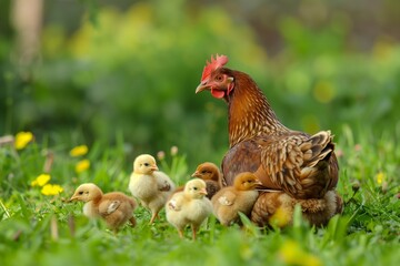 Fototapeta premium Big hen with chicks