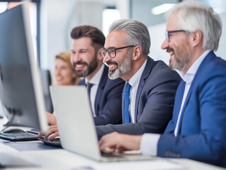 Fototapeta premium Group of age old Professionals wearing suit formally Laugh While Working in the Office together