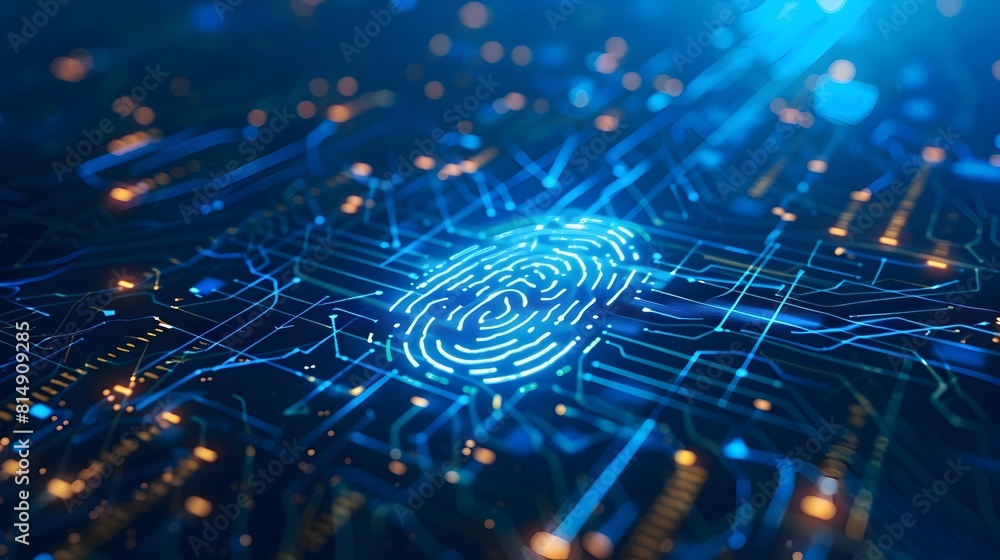 Aufkleber futuristic fingerprint scan with digital interface for biometric cyber security protection