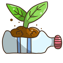 Young plant in recycle bottle sustainable new life illustration