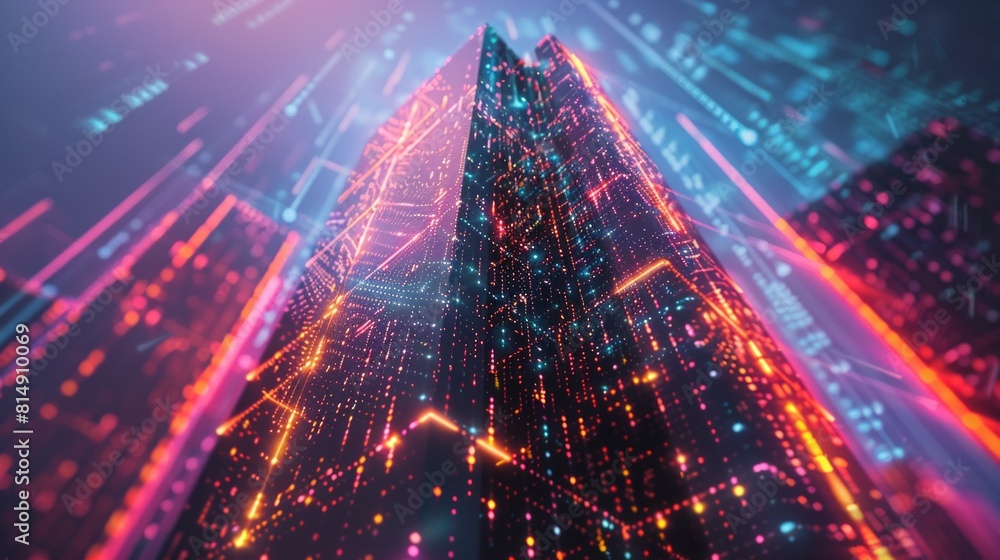 Poster isolated cyber tower radiating secure data in serene digital environment