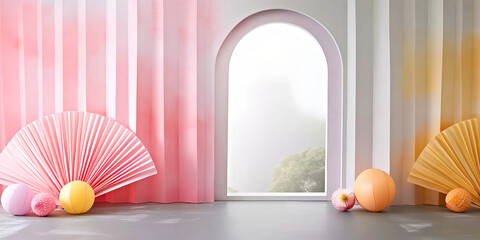 Pastel Paper Decor for pink yellow hall Archway.DIY art installation for festive