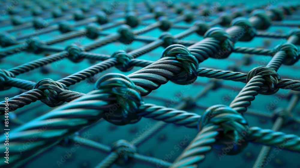 Poster network safety net: a net underneath a series of network nodes, symbolizing protection against netwo