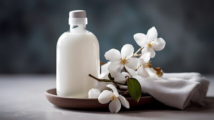 Obraz na płótnie Canvas **A bottle of fragrant jasmine-scented body lotion
