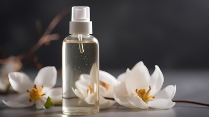 Obraz na płótnie Canvas **A bottle of fragrant vanilla-scented body mist in a spray bottle