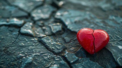 Fototapeta premium red broken heart on wooden background