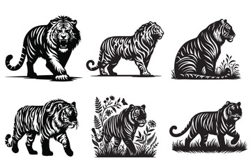 Obraz premium Tiger silhouette vector illustration art - Generative AI