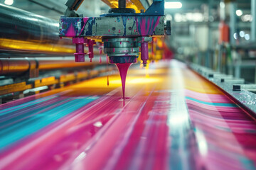 Dynamic Printing Press Operation: Vibrant Inks and Sheets Flowing Through Mechanism