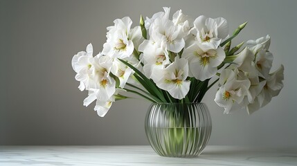 Elegant White Iris Bouquet in Minimalist Glass Vase