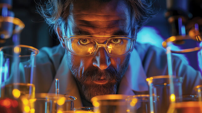 An artistic representation of a scientist conducting experiments in a laboratory, surrounded by beakers and test tubes, as they unlock the secrets of the universe and push the boun