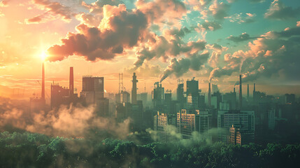 Air pollution crisis of danger PM 2.5 carbon dioxide dust smoke from coal power plant. Air pollution on city or town.