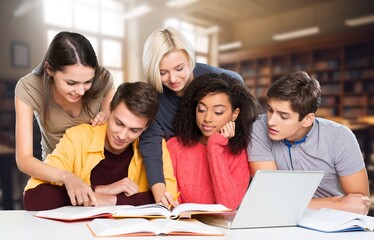 Happy medical student and friends study together