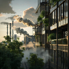 Air pollution crisis of danger PM 2.5 carbon dioxide dust smoke from coal power plant. Air pollution on city or town.