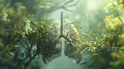 Forest trees in the Lung shape. Concept image, Showing dense forest trees in the shape of a lung. In the lush and pristine forest.