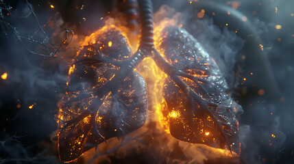 A lung made of trees filled with burning black coals, a sensation of breath and relief.