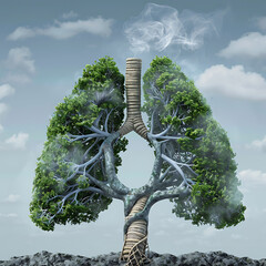 Forest trees in the Lung shape. Concept image, Showing dense forest trees in the shape of a lung. In the lush and pristine forest.