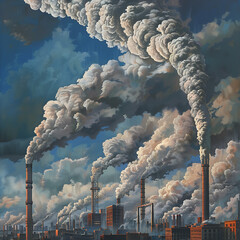 Air pollution crisis of danger PM 2.5 carbon dioxide dust smoke from coal power plant. Air pollution on city or town.