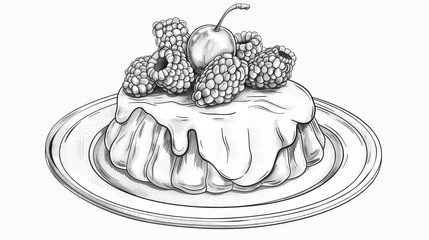 Mont Blanc dessert isolated on white realistic detailed view luxury sweet theme cartoon drawing black and white