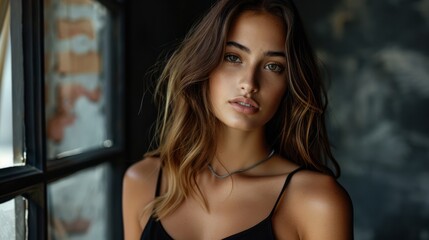 Beautiful young woman fashioning herself with love