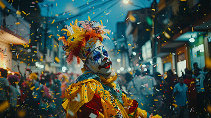 close up of a carnival mask, close up of a carnival scene in the brazil, face with carnival mask, colored faces