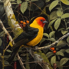 Tanager Foraging Insects