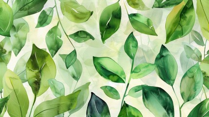 A patterned fabric adorned with a splash of green watercolor leaves.