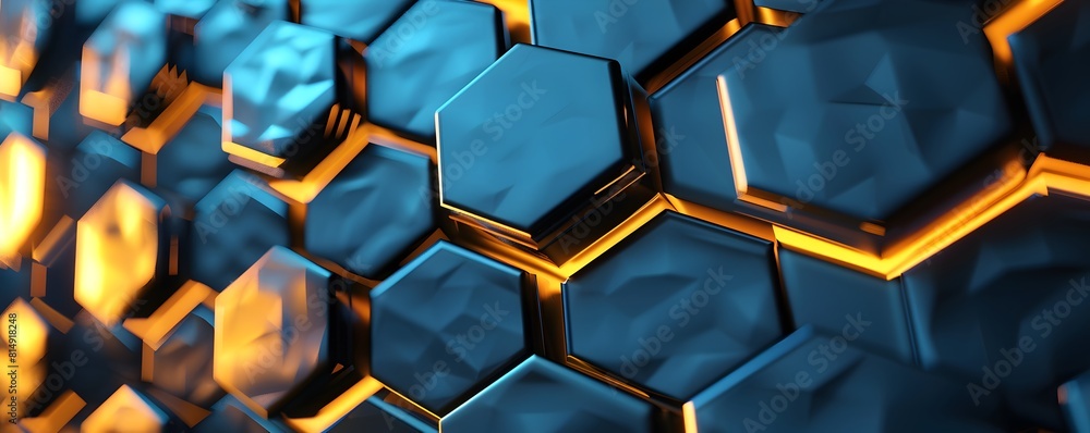 Poster abstract background with hexagons, futuristic and technological wallpaper with glowing elements